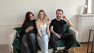Amateur threesome - Two French goddesses share a lucky guy. (English Sub)