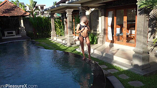 Afternoon Poolside Chill with His Favorite Anal Toy: Passionate Outdoor Pegging