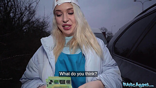 Public Agent Blonde Pizza Delivery girl with BIG NATURAL BOOBS gets her wet pussy filled