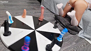 Petite Stepsister Wins Her Own Orgasm playing Wheel Of Dildos