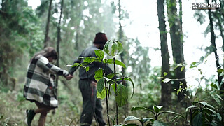 Big busty woman gets fucked hard while dancing with local guide on the pretext of showing the way