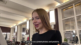 Gym beauty accepts my invite to bathroom sex