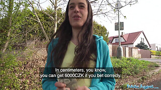 Public Agent Brunette jogger with a great ass measures a big cock before fucking it