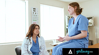 GIRLSWAY - Gynecologist Chloe Surreal Gives Naturally Stacked New Intern A Breast Exam! OFFICE FUCK