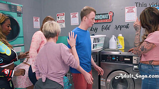 5 MILFS Gang Up On A Teen At Laundromat - Dee Williams, Lolly Dames, Caitlin Bell