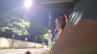 Risky handjob at the bus stop next to a beautiful stranger?