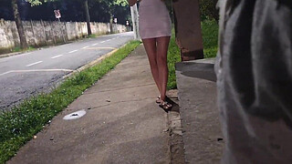 Risky handjob at the bus stop next to a beautiful stranger?