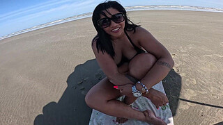 Getting ready in public, street vendors recognize my little whore and of course we get ready on the beach