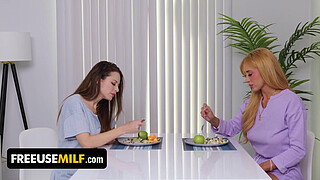 Stepmom And Stepaunt Massage Stepson's Cock With Their Hands & Mouths While He's Playing Video Games