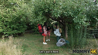 MOMMY4K. Mature brunette Valentina Sierra rubs her huge tits on the long Italian cock in public