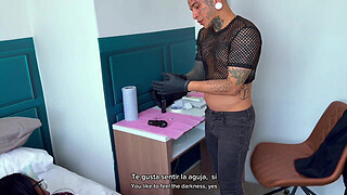 Threesome with stepmother and her stepdaughter after tattooing her