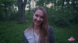 Powerful cumshot all over the face of a sexy nymphomaniac in the forest (part 2)