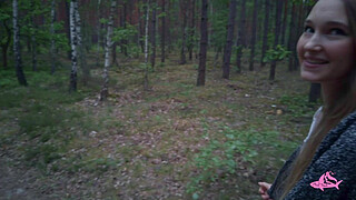 Powerful cumshot all over the face of a sexy nymphomaniac in the forest (part 2)