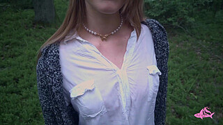 Powerful cumshot all over the face of a sexy nymphomaniac in the forest (part 2)