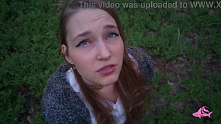 Powerful cumshot all over the face of a sexy nymphomaniac in the forest (part 2)