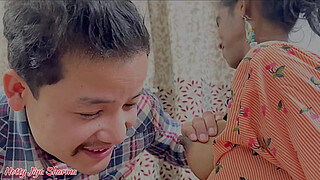 Sister-in-law taking jhadoo in pussy her brother-in-law to kiss her pussy by feeding milk from her big nipples