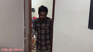 Sister-in-law taking jhadoo in pussy her brother-in-law to kiss her pussy by feeding milk from her big nipples