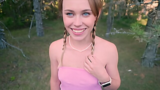 Fucking my stepsister's pussy in nature because I got a hard-on at the sight of her naked ass