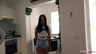 GERMAN SCOUT - Skinny Girl with Big natural Tits Mina Moreno seduce to Cheating Fuck at Model Job