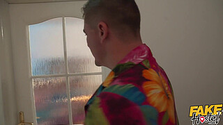 Fake Hostel - two horny young lesbian girls taste and feel their first cock and squirting orgasm