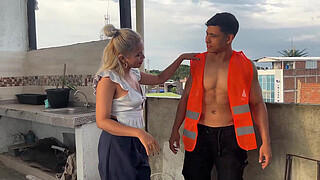 Builder fucks boss's blonde wife on outdoor deck - Ann Rides & Angel Cruz