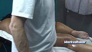 Boner Masseur Jerking While Massage my Colombian Wife