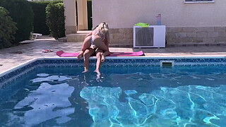 Neighbor's mom gets bent over in the pool, gets fucked doggy style and takes it like mommy!
