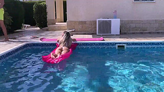 Neighbor's mom gets bent over in the pool, gets fucked doggy style and takes it like mommy!