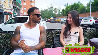 TINY babe Massy Sweet is a little afraid of HUGE black dudes!! But we calm her nicely :-D