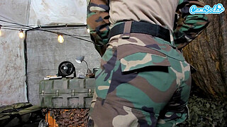 Naughty Teen Solider Almost Caught Masturbating In The Field