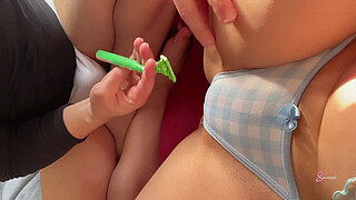 My innocent stepsister only let the tip in, but it all went in and came out dripping from her little pussy.