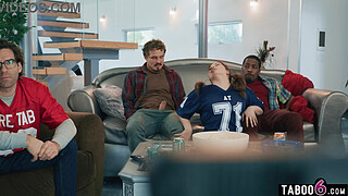 BBW stepdaughter Leana Lovings fucks stepdads friends during the game