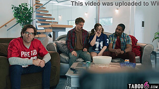 BBW stepdaughter Leana Lovings fucks stepdads friends during the game