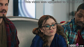 BBW stepdaughter Leana Lovings fucks stepdads friends during the game