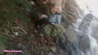 Tiffany montavani with pitoco having sex in the waterfall and little dwarf punched her with his dick