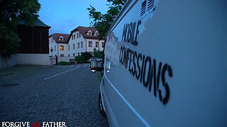 DEVIANTE - Thicc amateur blonde student with nice tits and juicy big ass gets fucked by raw and rough in back of a van for money and free phone