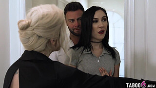 MILF and husband interview a new caretaker who had to serve the husband