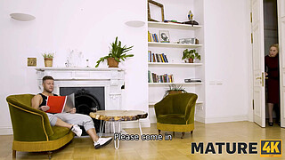 MATURE4K. Admirable twosome of guy and his mature maid by the fireplace