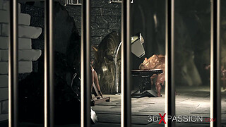 Confused nerdy girl captive gets fucked by big monsters in the dark dungeon