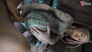 Tattooed Girl Takes Big Cock in Room