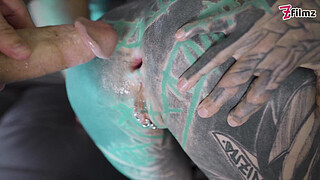 Tattooed Girl Takes Big Cock in Room