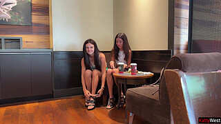 Student Girls Take off Panties in Starbucks and Invite Strangers for Anal Sex