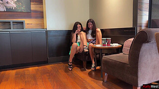 Student Girls Take off Panties in Starbucks and Invite Strangers for Anal Sex
