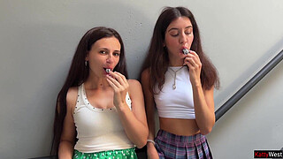 Student Girls Take off Panties in Starbucks and Invite Strangers for Anal Sex