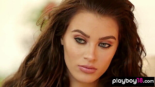 Glamorous big titted teen Lana Rhodes introducing her sweet shaved pussy