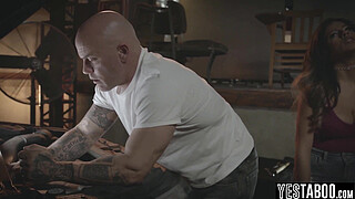 Big tits Latina teen gets her car fixed by fucking horny mechanic