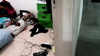 Amateur cuckold catches his young wife giving it to a friend in the back room of the school.