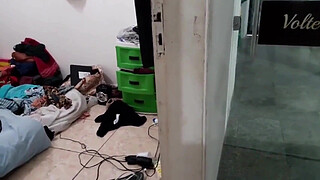 Amateur cuckold catches his young wife giving it to a friend in the back room of the school.