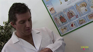 Aroused blonde milf seduces her doctor into doggy style with the help of her big tits and stockings