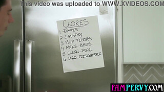 MILF stepmom motivates stepson to do the chores with her big tits
